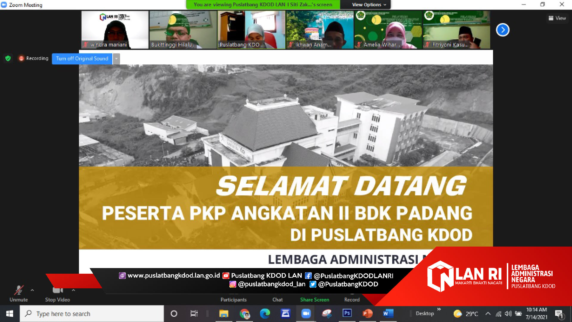 Puslatbang KDOD Menerima Studi Lapangan(Stula) peserta Pelatihan Kepemimpinan Pengawas(PKP) Angkatan II dari Balai Diklat Keagamaan Kota Padang